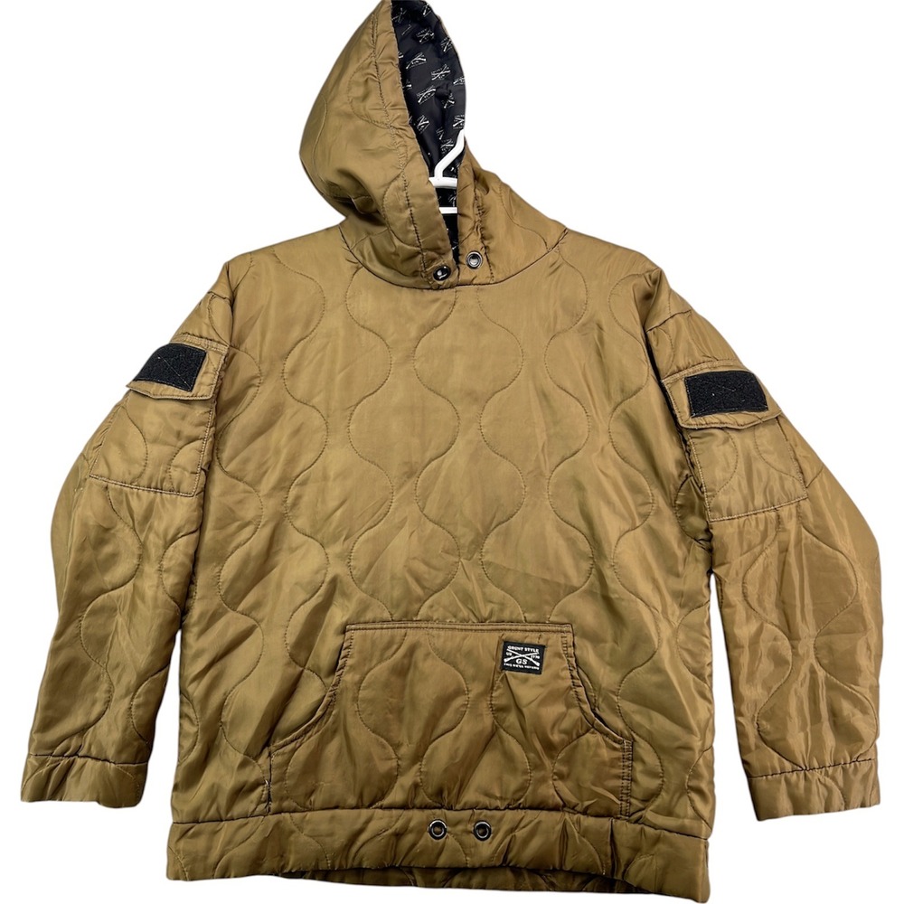 Grunt Style Mens Large Quilted Woobie Hoodie Brown Tactical Pullover Jacket L